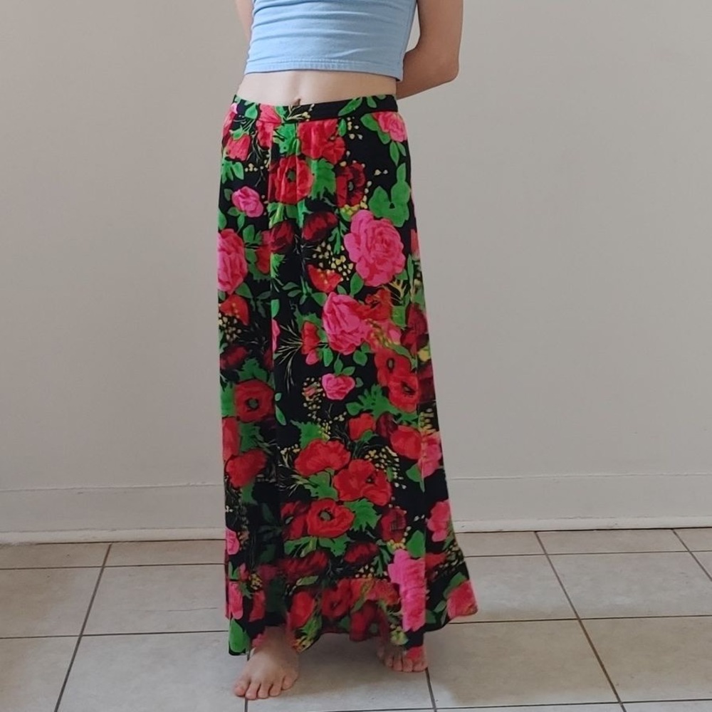 Vintage floral on black maxi skirt
